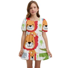 Seamless Pattern Vector With Animals Cartoon Kids  Short Sleeve Dolly Dress by Simbadda