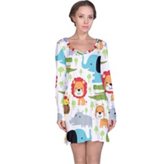 Seamless Pattern Vector With Animals Cartoon Long Sleeve Nightdress by Simbadda