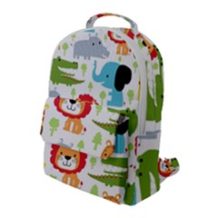 Seamless Pattern Vector With Animals Cartoon Flap Pocket Backpack (large) by Simbadda