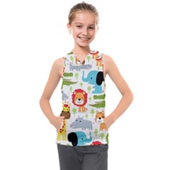 Seamless Pattern Vector With Animals Cartoon Kids  Sleeveless Hoodie by Simbadda