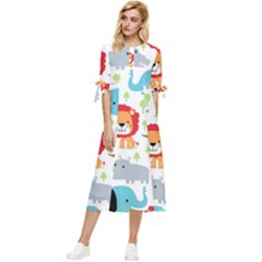 Seamless Pattern Vector With Animals Cartoon Bow Sleeve Chiffon Midi Dress by Simbadda