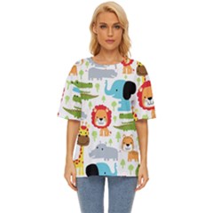 Seamless Pattern Vector With Animals Cartoon Oversized Basic Tee by Simbadda