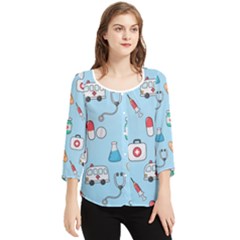 Medical Seamless Pattern Chiffon Quarter Sleeve Blouse by Simbadda