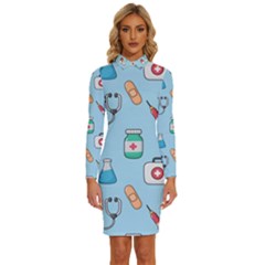 Medical Seamless Pattern Long Sleeve Shirt Collar Bodycon Dress by Simbadda