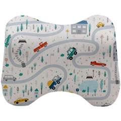 Cute Children Seamless Pattern With Cars Road Park Houses White Background Illustration Town Cartooo Head Support Cushion by Simbadda