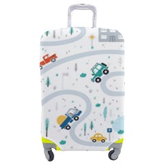 Cute Children Seamless Pattern With Cars Road Park Houses White Background Illustration Town Cartooo Luggage Cover (medium)