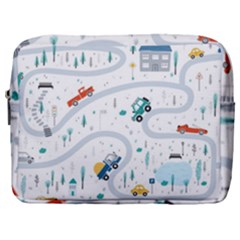 Cute Children Seamless Pattern With Cars Road Park Houses White Background Illustration Town Cartooo Make Up Pouch (large) by Simbadda