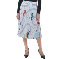 Cute Children Seamless Pattern With Cars Road Park Houses White Background Illustration Town Cartooo Classic Velour Midi Skirt  by Simbadda