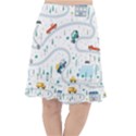 Cute Children Seamless Pattern With Cars Road Park Houses White Background Illustration Town Cartooo Fishtail Chiffon Skirt View1