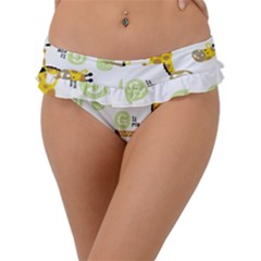 Vector Pattern With Cute Giraffe Cartoon Frill Bikini Bottoms by Simbadda