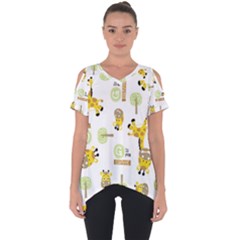 Vector Pattern With Cute Giraffe Cartoon Cut Out Side Drop Tee by Simbadda