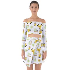 Vector Pattern With Cute Giraffe Cartoon Off Shoulder Top With Skirt Set by Simbadda