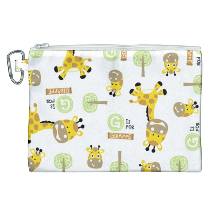 Vector Pattern With Cute Giraffe Cartoon Canvas Cosmetic Bag (XL)