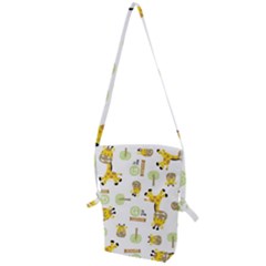 Vector Pattern With Cute Giraffe Cartoon Folding Shoulder Bag by Simbadda