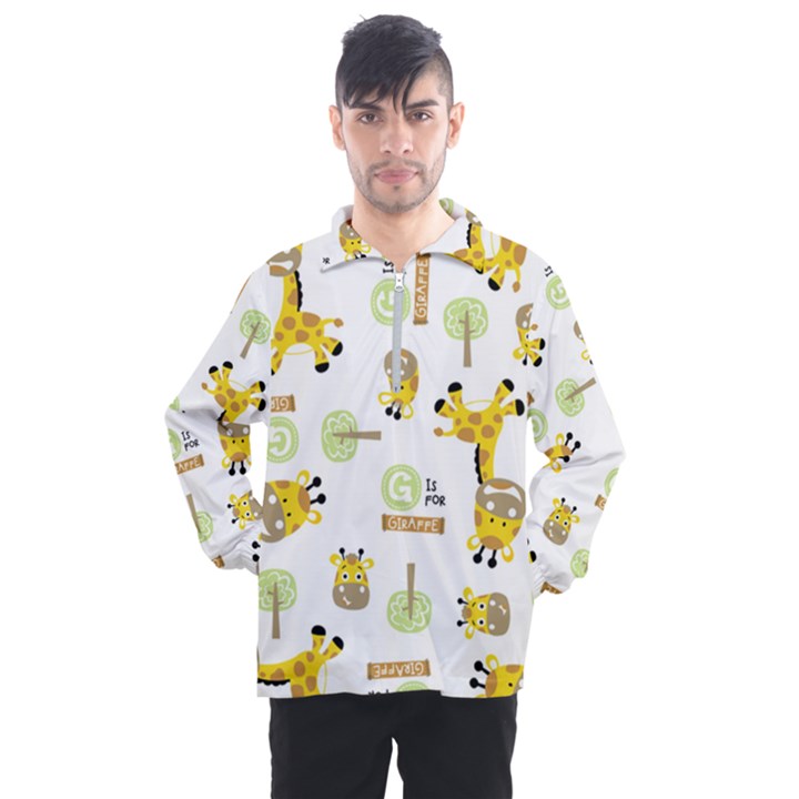 Vector Pattern With Cute Giraffe Cartoon Men s Half Zip Pullover