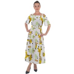 Vector Pattern With Cute Giraffe Cartoon Shoulder Straps Boho Maxi Dress  by Simbadda