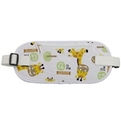 Vector Pattern With Cute Giraffe Cartoon Rounded Waist Pouch by Simbadda