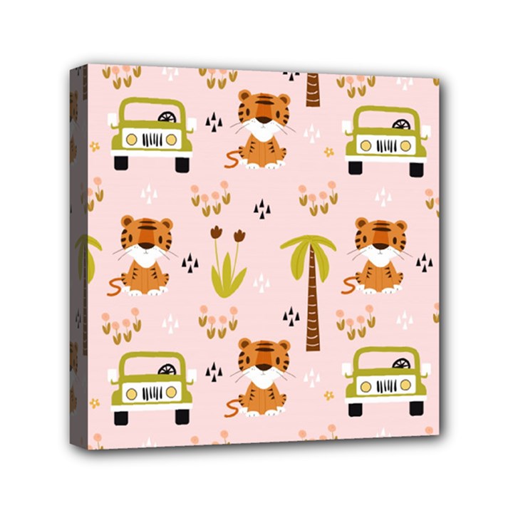 Cute Tiger Car Safari Seamless Pattern Mini Canvas 6  x 6  (Stretched)