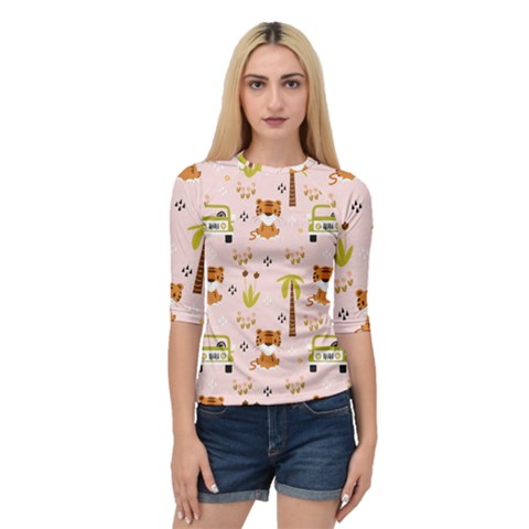 Cute Tiger Car Safari Seamless Pattern Quarter Sleeve Raglan Tee by Simbadda