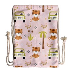 Cute Tiger Car Safari Seamless Pattern Drawstring Bag (large) by Simbadda