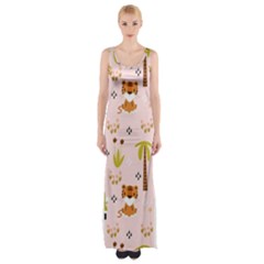 Cute Tiger Car Safari Seamless Pattern Thigh Split Maxi Dress by Simbadda