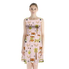 Cute Tiger Car Safari Seamless Pattern Sleeveless Waist Tie Chiffon Dress by Simbadda