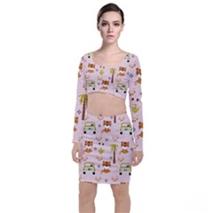 Cute Tiger Car Safari Seamless Pattern Top And Skirt Sets by Simbadda