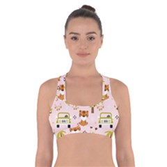 Cute Tiger Car Safari Seamless Pattern Cross Back Sports Bra by Simbadda