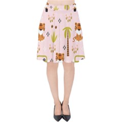 Cute Tiger Car Safari Seamless Pattern Velvet High Waist Skirt by Simbadda