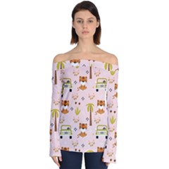 Cute Tiger Car Safari Seamless Pattern Off Shoulder Long Sleeve Top by Simbadda