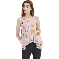 Cute Tiger Car Safari Seamless Pattern Flowy Camisole Tank Top by Simbadda