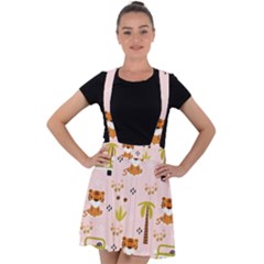 Cute Tiger Car Safari Seamless Pattern Velvet Suspender Skater Skirt by Simbadda