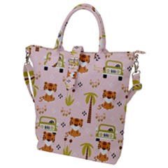 Cute Tiger Car Safari Seamless Pattern Buckle Top Tote Bag by Simbadda