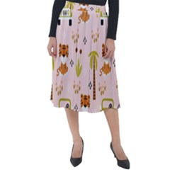 Cute Tiger Car Safari Seamless Pattern Classic Velour Midi Skirt  by Simbadda