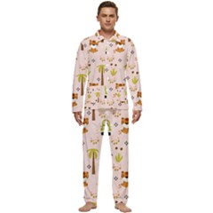 Cute Tiger Car Safari Seamless Pattern Men s Long Sleeve Velvet Pocket Pajamas Set by Simbadda