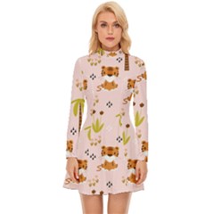 Cute Tiger Car Safari Seamless Pattern Long Sleeve Velour Longline Dress by Simbadda