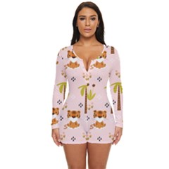 Cute Tiger Car Safari Seamless Pattern Long Sleeve Boyleg Swimsuit by Simbadda