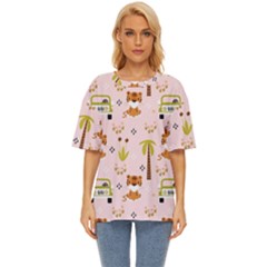 Cute Tiger Car Safari Seamless Pattern Oversized Basic Tee by Simbadda