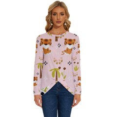 Cute Tiger Car Safari Seamless Pattern Long Sleeve Crew Neck Pullover Top by Simbadda