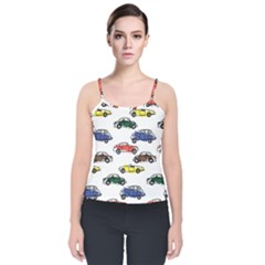 Cars Pattern Velvet Spaghetti Strap Top by Simbadda