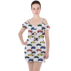 Cars Pattern Ruffle Cut Out Chiffon Playsuit by Simbadda