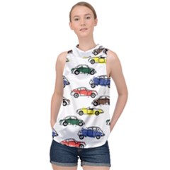 Cars Pattern High Neck Satin Top by Simbadda