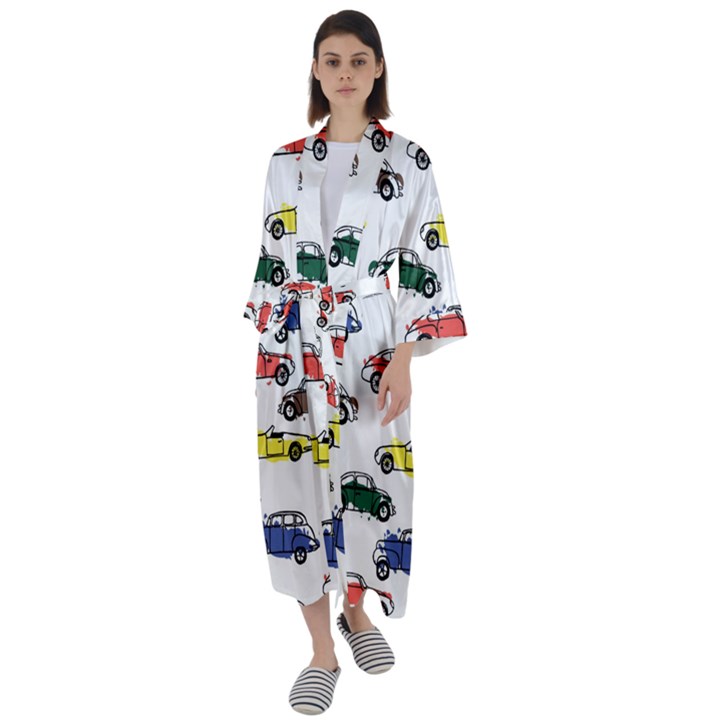 Cars Pattern Maxi Satin Kimono