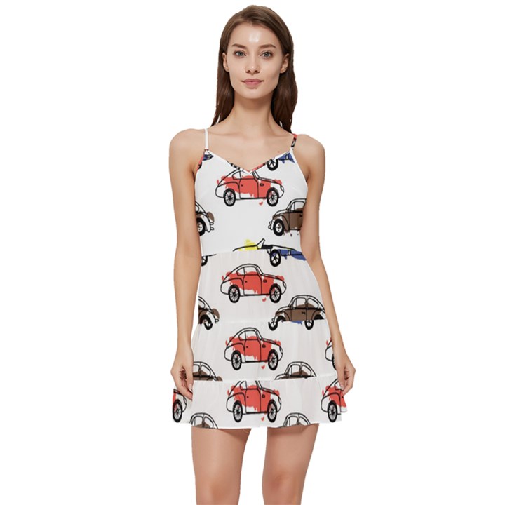 Cars Pattern Short Frill Dress