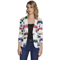 Cars Pattern Women s One-button 3/4 Sleeve Short Jacket by Simbadda