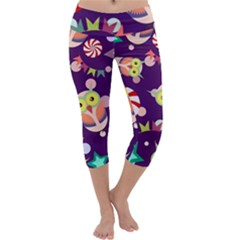 Owl Pattern Background Capri Yoga Leggings by Simbadda