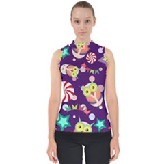 Owl Pattern Background Mock Neck Shell Top by Simbadda