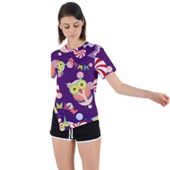 Owl Pattern Background Asymmetrical Short Sleeve Sports Tee by Simbadda