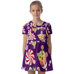 Owl Pattern Background Kids  Short Sleeve Pinafore Style Dress by Simbadda