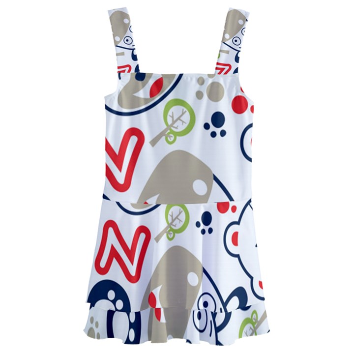 Animals Pattern Kids  Layered Skirt Swimsuit